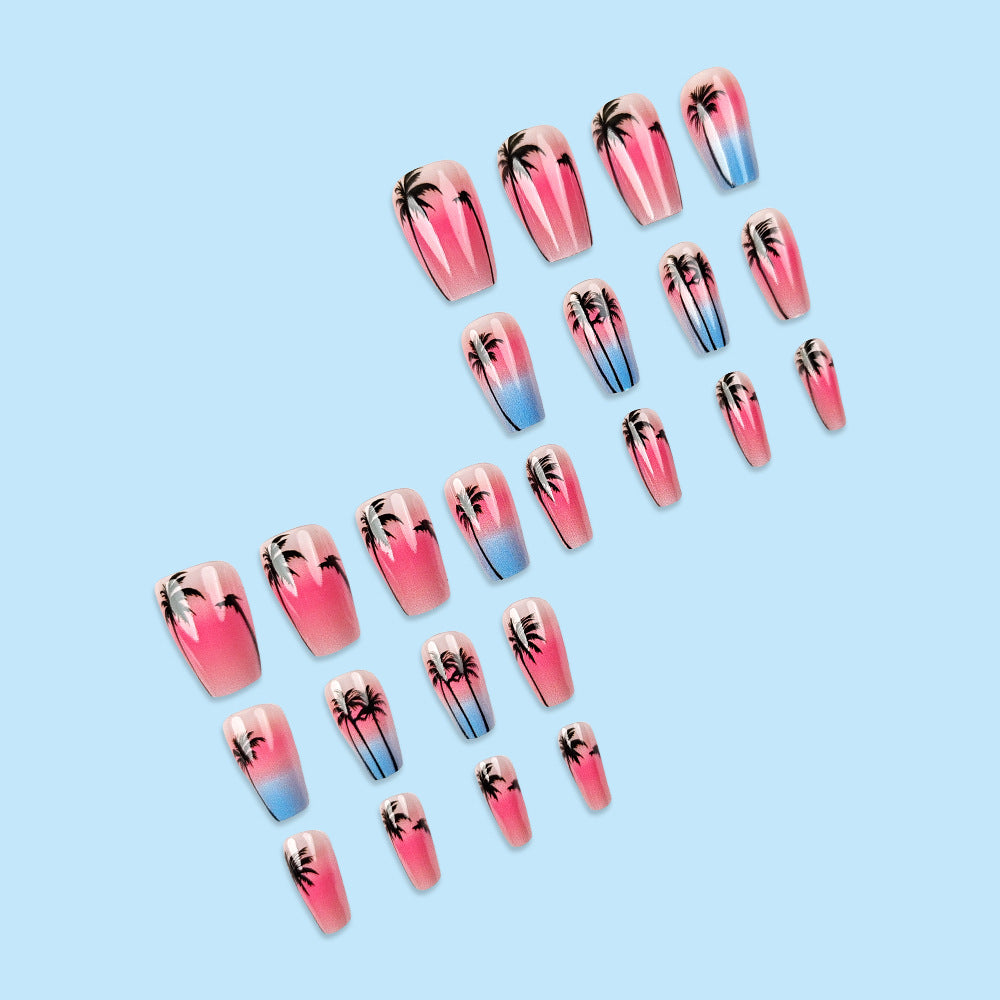 24pcs/Set Fresh Gradient Coconut Tree Press-On Nails