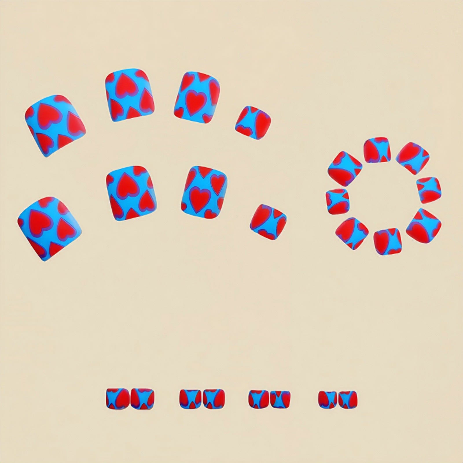 24pcs/Set Red Cartoon Heart Press On Toe Nails