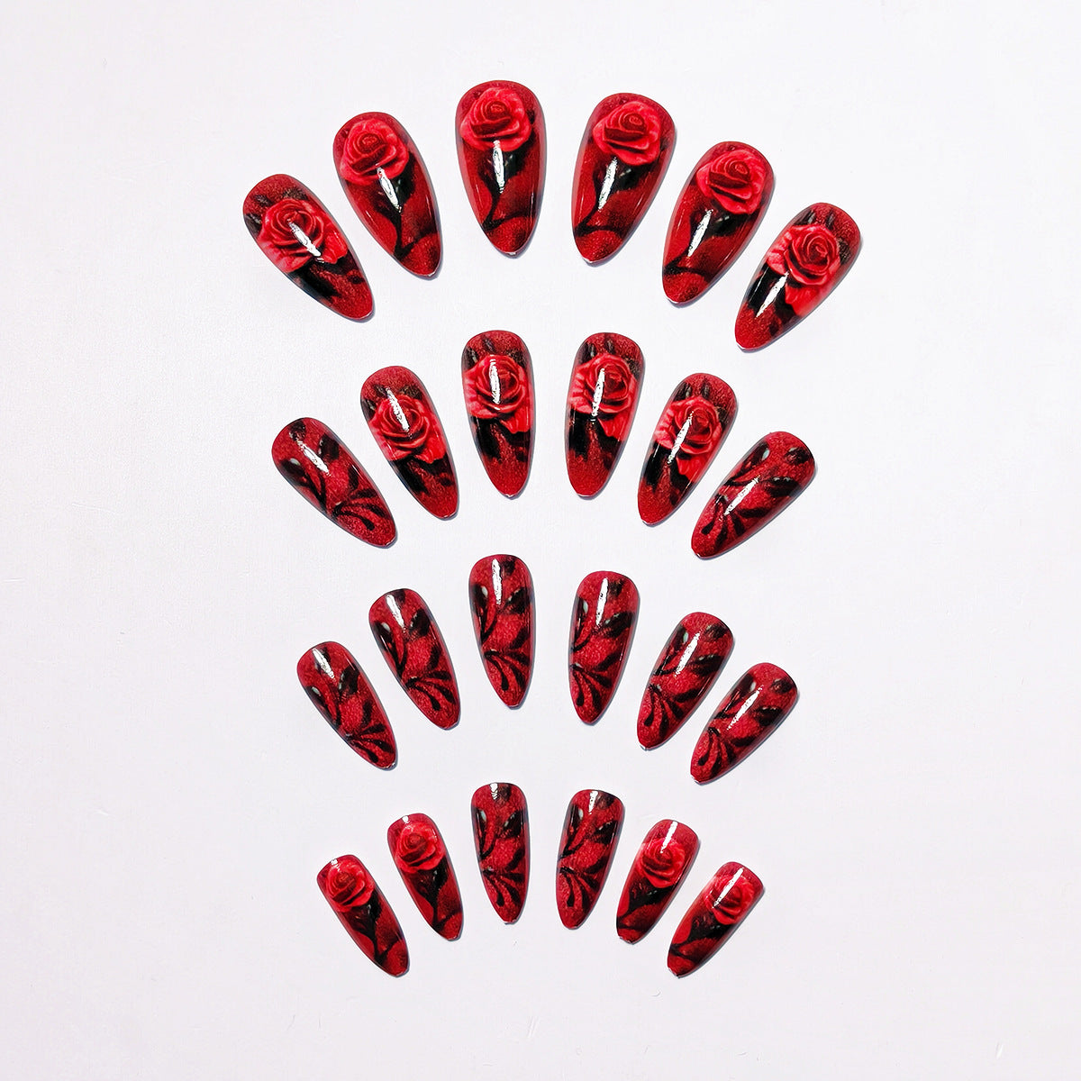 24pcs/Set Red Roses Press-On Nails