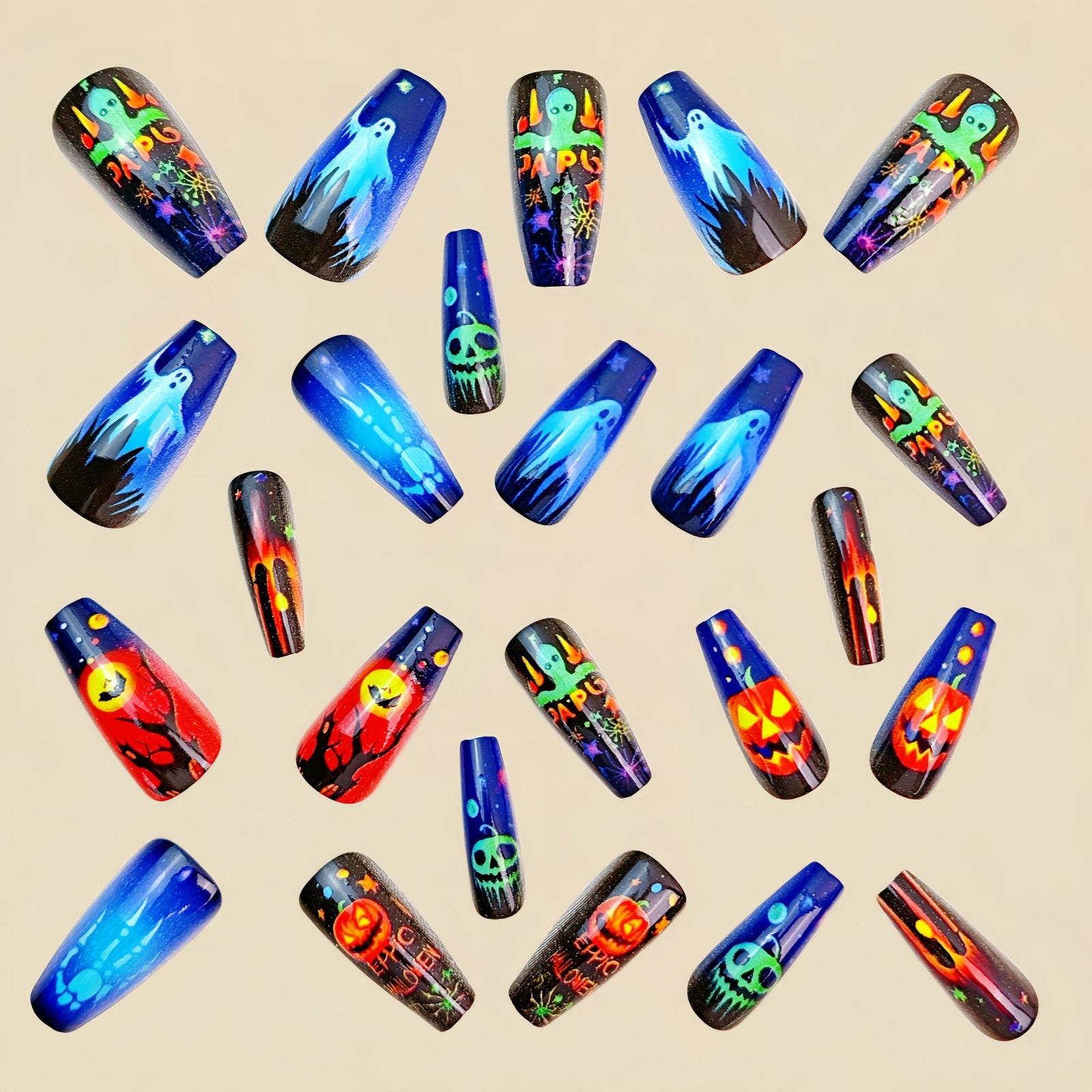 24pcs/Set Pumpkin, Ghost & Alien Elements Press-On Nails