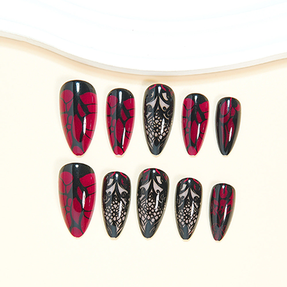 24pcs/Set Graffiti Dark Rose Plaid Press-On Nails
