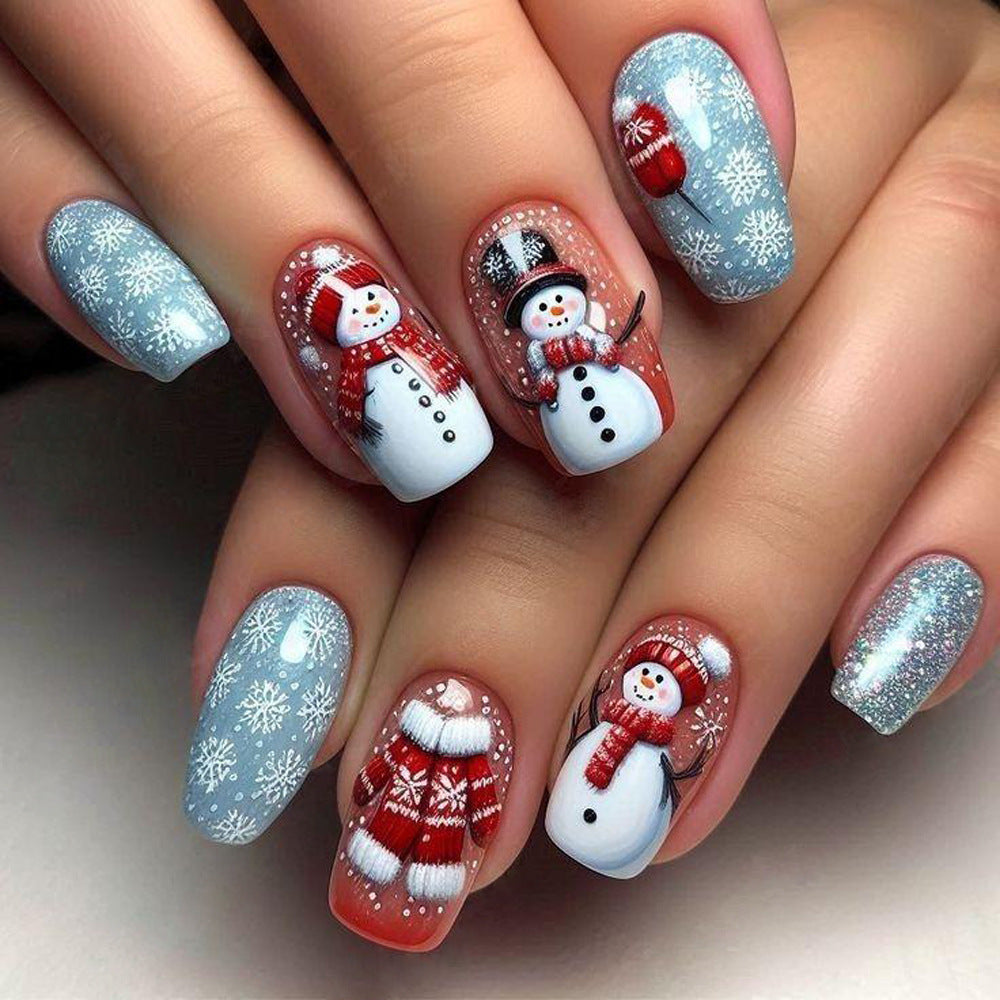24pcs/Set Christmas Snowman Snowflake Press-On Nails