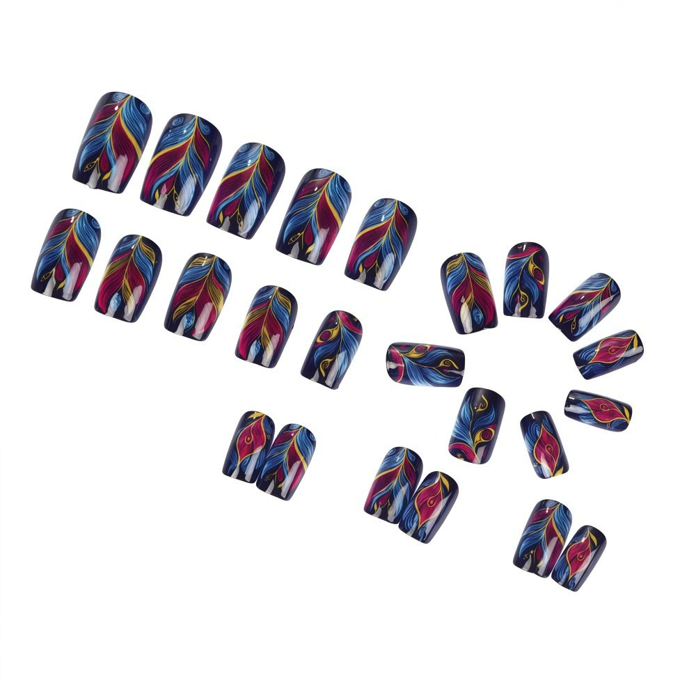 24pcs/Set Colorful Peacock Feathers Press-On Nails