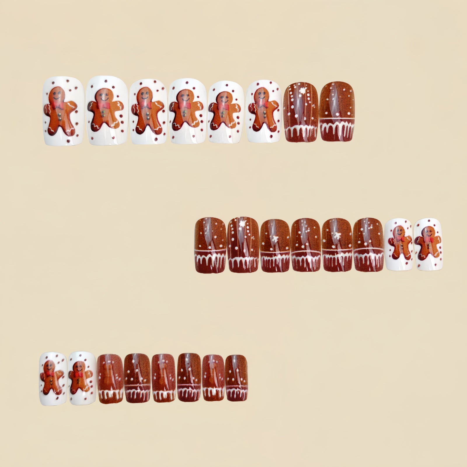 24pcs/Set Brown Gingerbread Man Short Press-On Nails