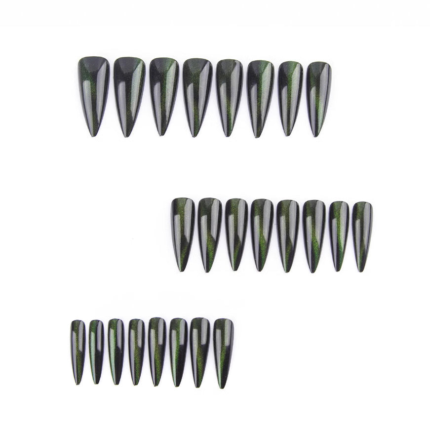 24pcs/Set Dark Green Cat Eye Press-On Nails
