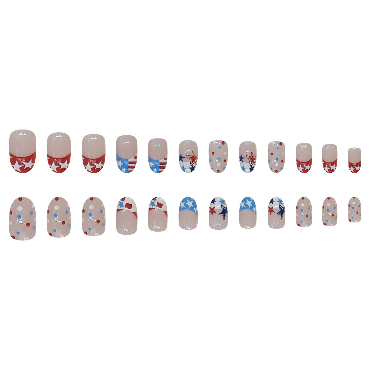 24pcs/Set Oval French Tip with Star & Polka Dots Press-On Nails