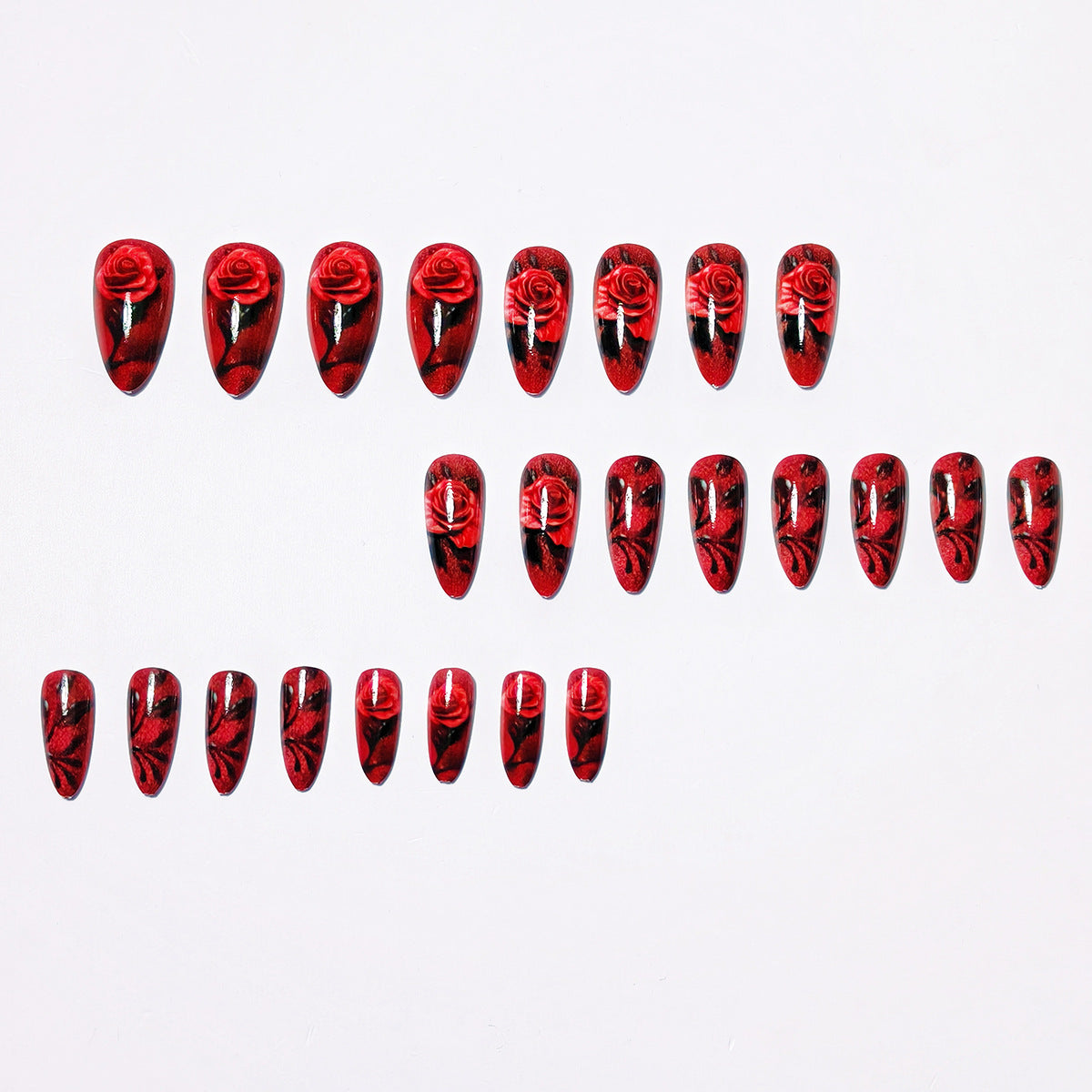 24pcs/Set Red Roses Press-On Nails