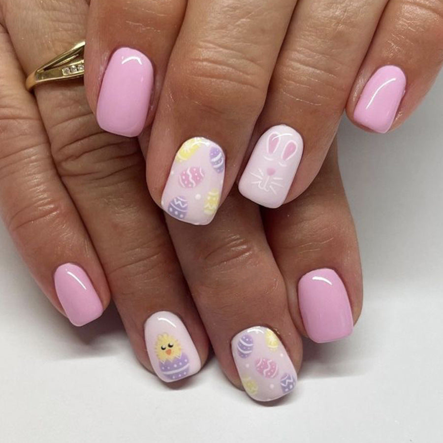 24pcs/Set Pastel Easter Egg Chicks Short Press-On Nails