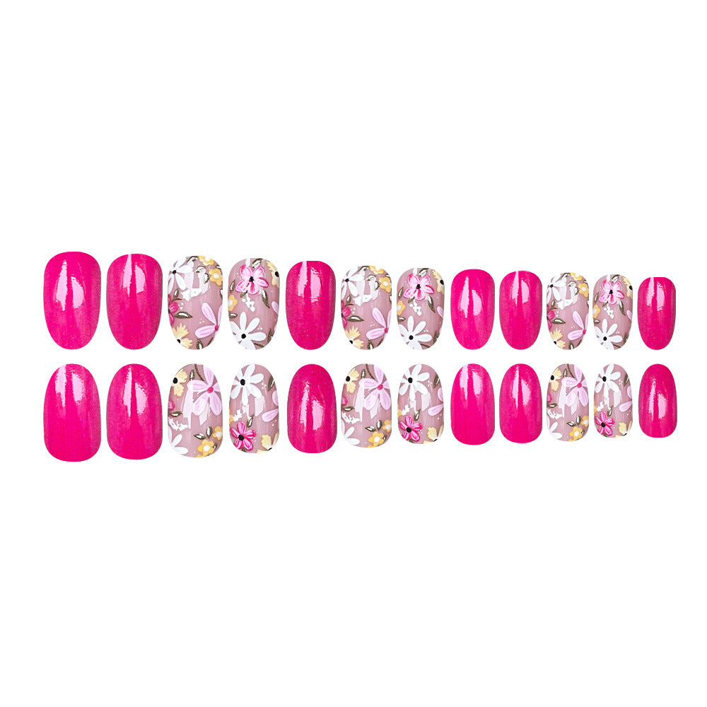 24pcs/Set Rose Red Small Flowers Press-On Nails