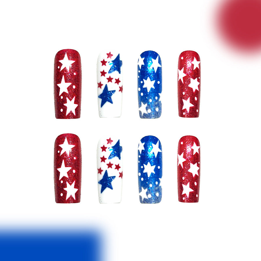 24pcs/Set Red and Blue Gradient Five-Point Star Press-On Nails