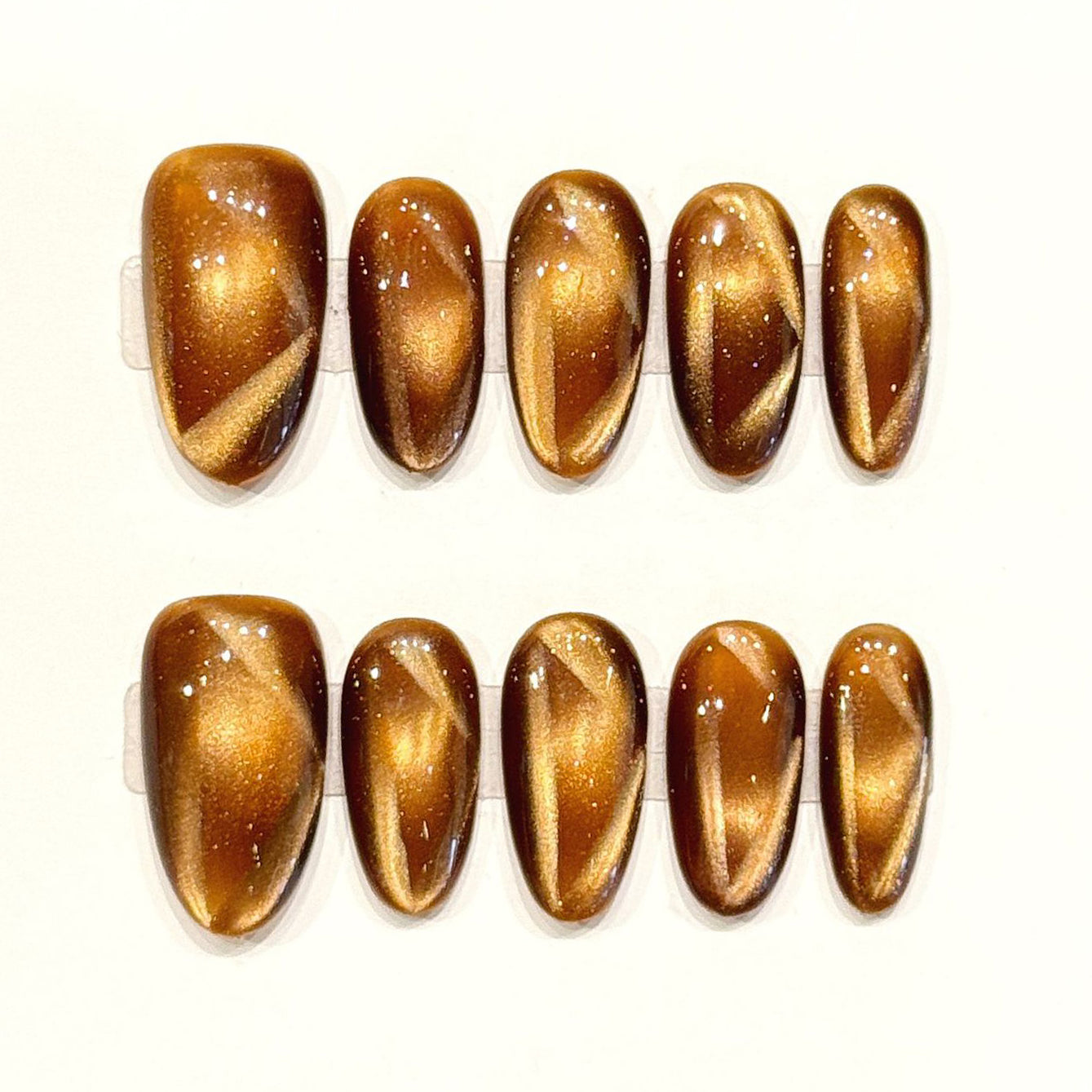 (Handmade) 10pcs/Set Amber Cat Eye Press-On Nails