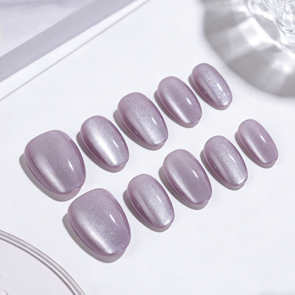 24pcs/Set Purple Short Round Cat Eye Press-On Nails