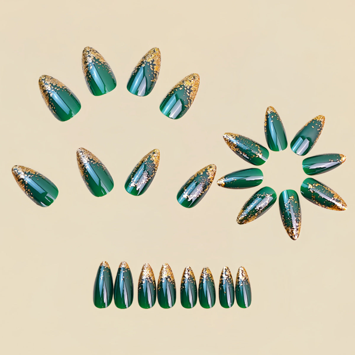 24pcs/Set Green Glitter Press-On Nails