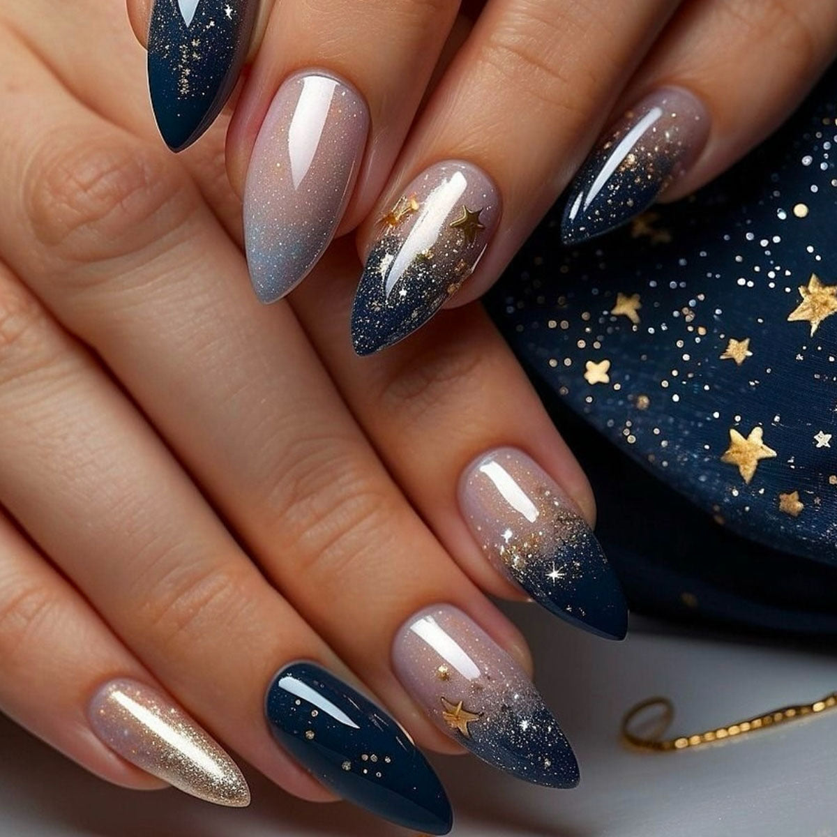 24pcs/Set lack Gradient Starry Press-On Nails