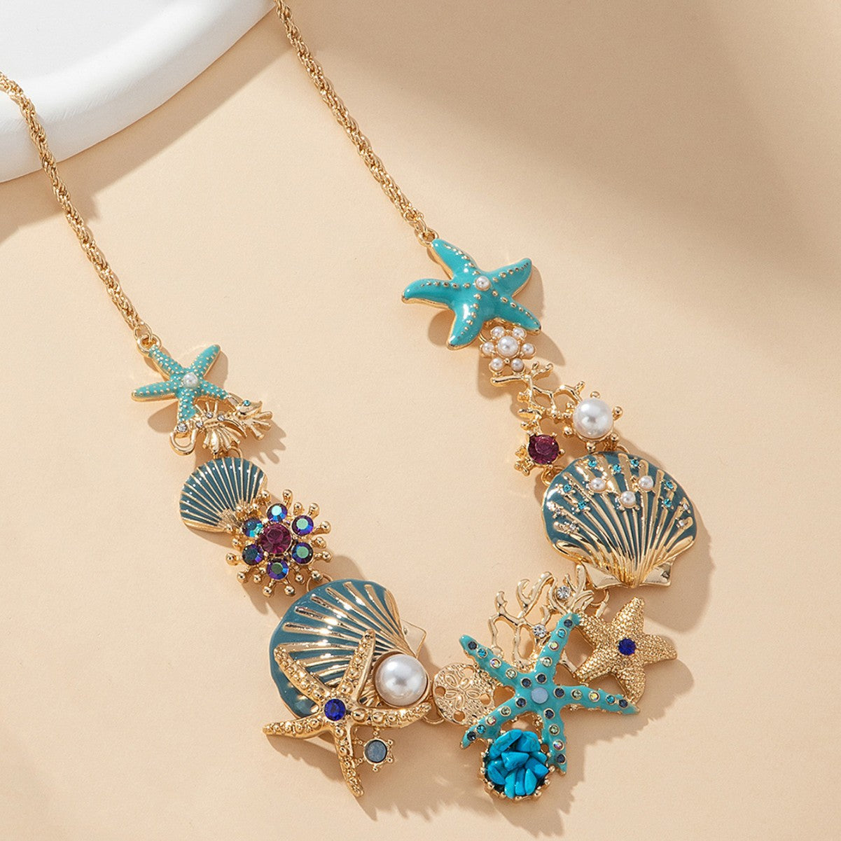 Shell, Starfish, Coral & Pearl Necklace