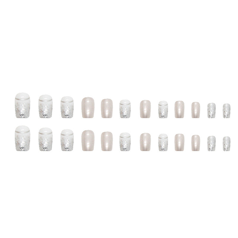 24pcs/Set Silver Sparkle Press-On Nails
