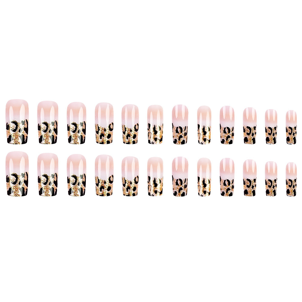 24pcs/Set Leopard Print French Tip Press-On Nails