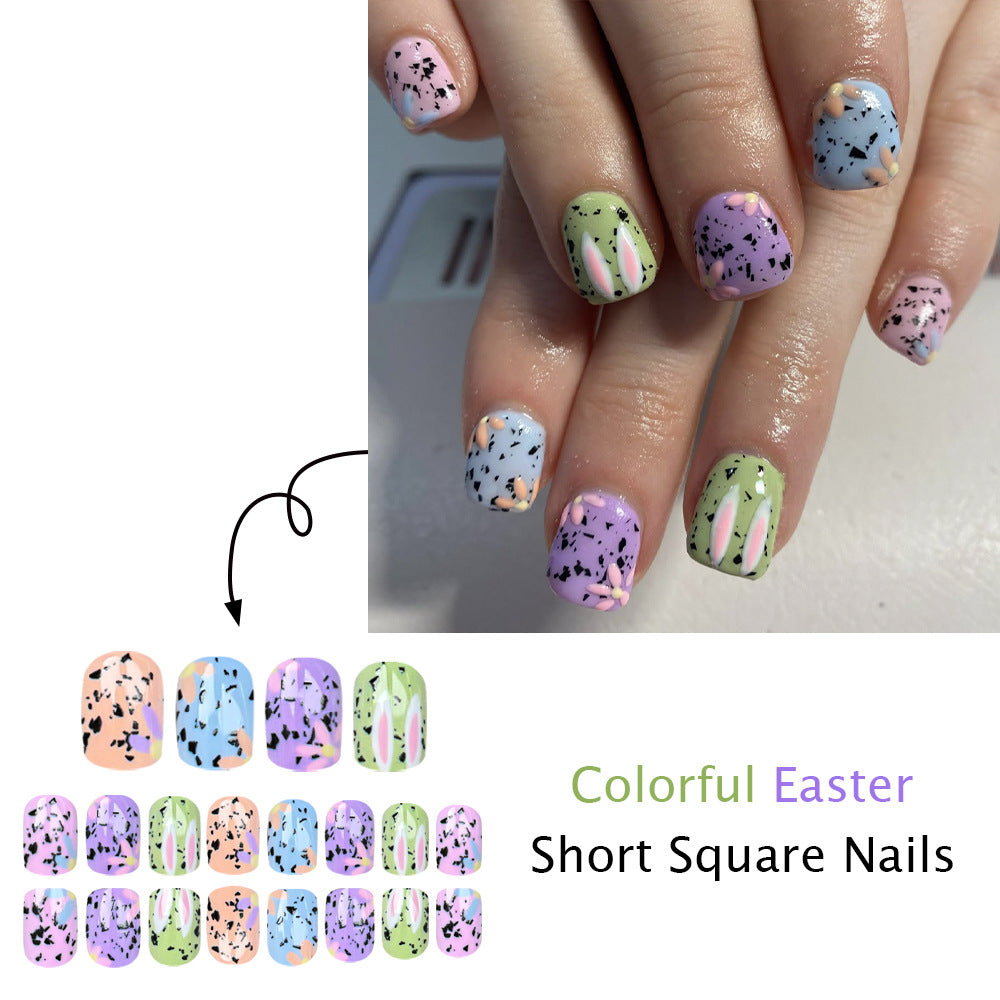 24pcs/Set Speckled Eggshell Bunny Press-On Nails