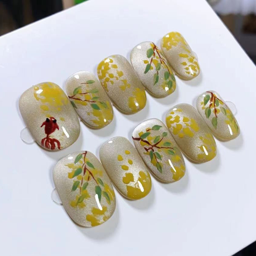 (Handmade) 10pcs/Set Osmanthus Koi Cat Eye Press-On Nails
