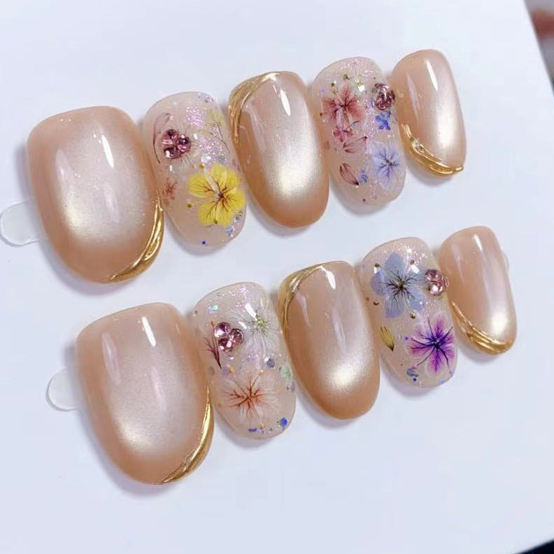 (Handmade) 10pcs/Set Monet’s Garden Cat Eye Press-On Nails