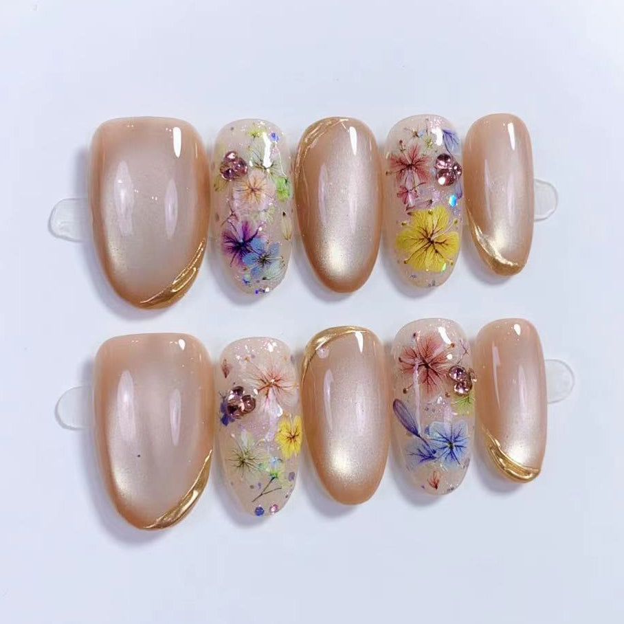 (Handmade) 10pcs/Set Monet’s Garden Cat Eye Press-On Nails