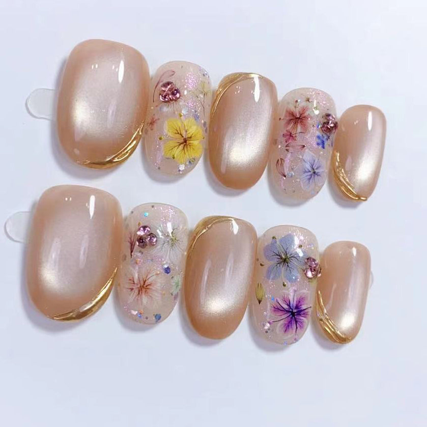 (Handmade) 10pcs/Set Monet’s Garden Cat Eye Press-On Nails