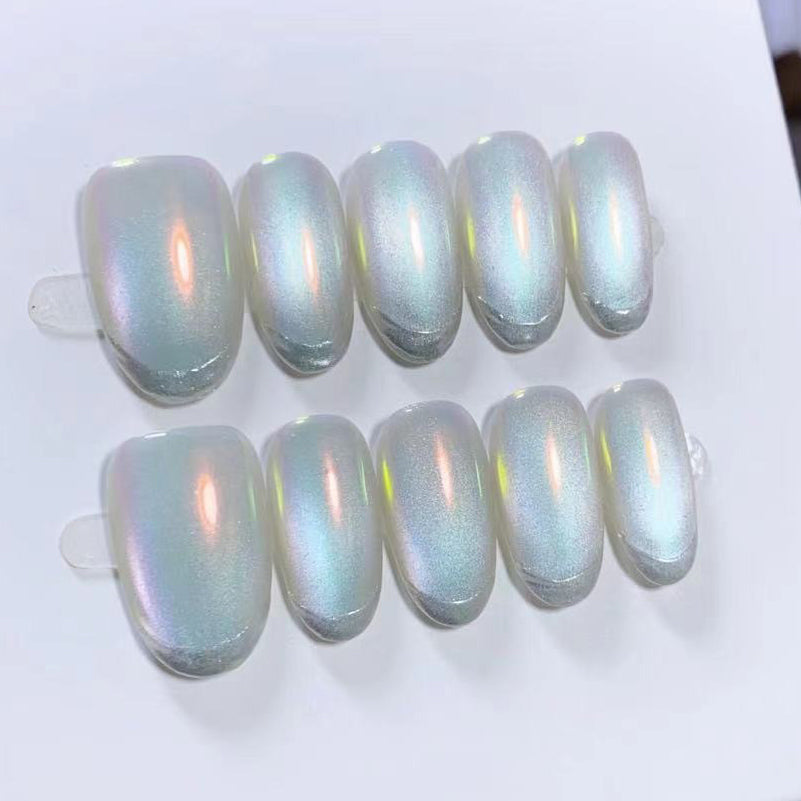 (Handmade) 10pcs/Set Laser Cat Eye French Press-On Nails