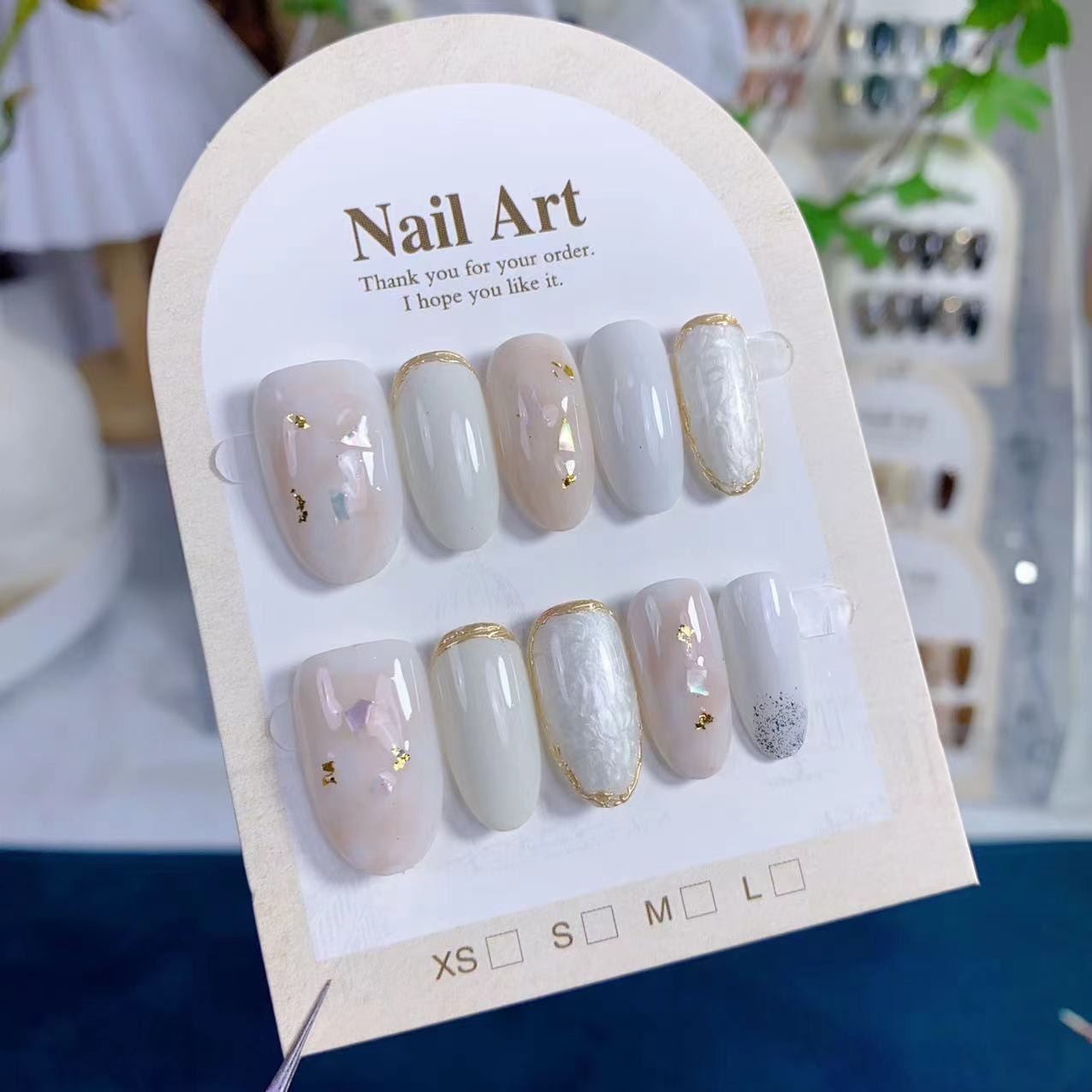 (Handmade) 10pcs/Set Gradient Mother-of-Pearl Seashell Nail Art Press-On Nails