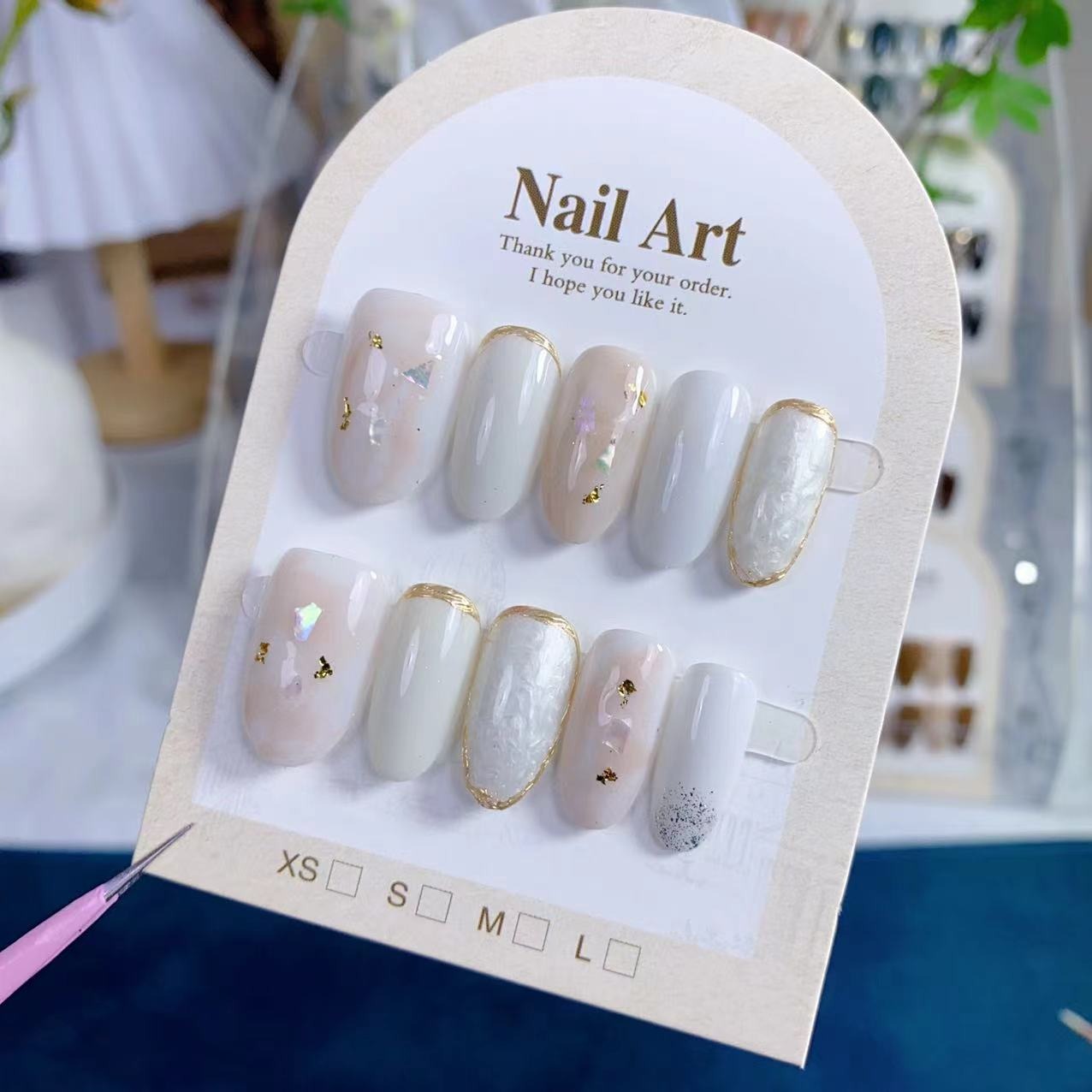 (Handmade) 10pcs/Set Gradient Mother-of-Pearl Seashell Nail Art Press-On Nails