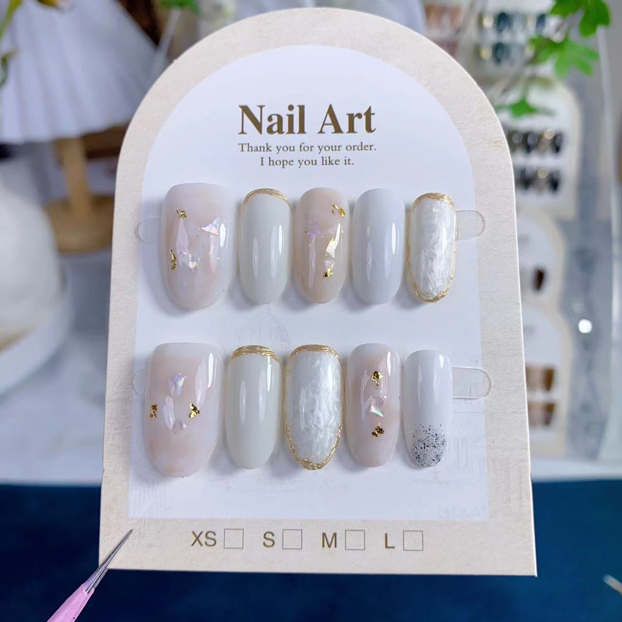 (Handmade) 10pcs/Set Gradient Mother-of-Pearl Seashell Nail Art Press-On Nails