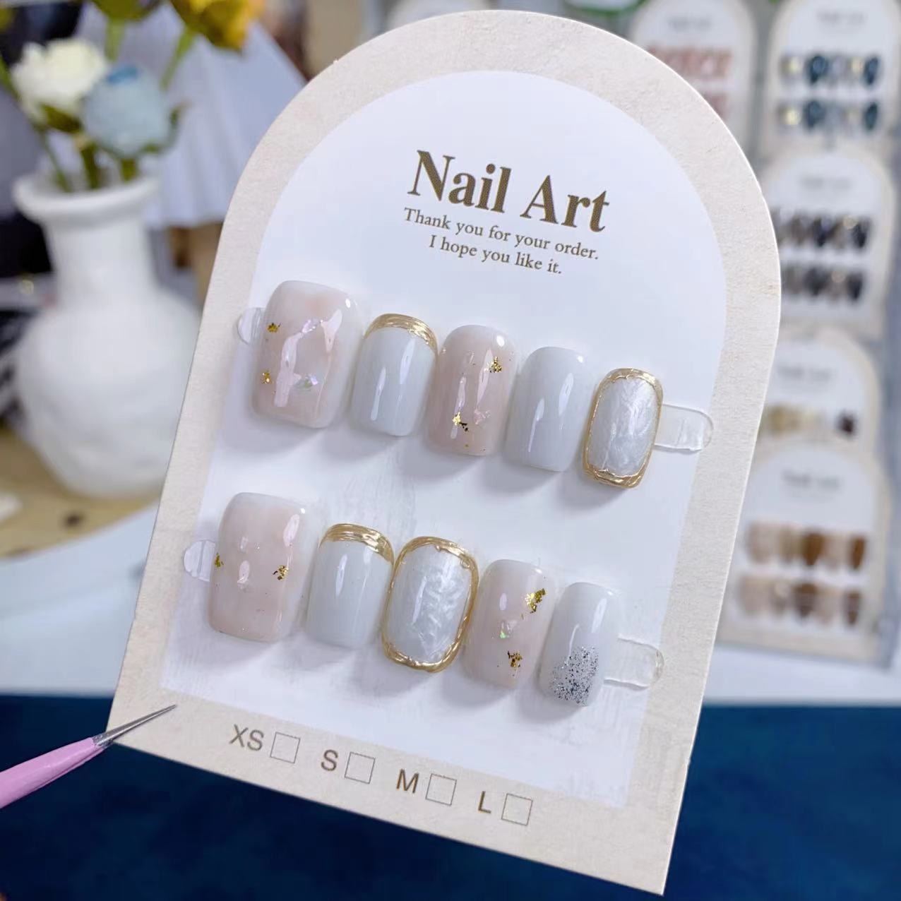 (Handmade) 10pcs/Set Gradient Mother-of-Pearl Seashell Nail Art Press-On Nails