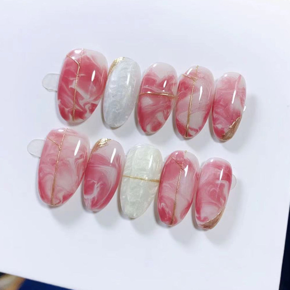 (Handmade) 10pcs/Set Pink Mica Shell Gradient Press-On Nails