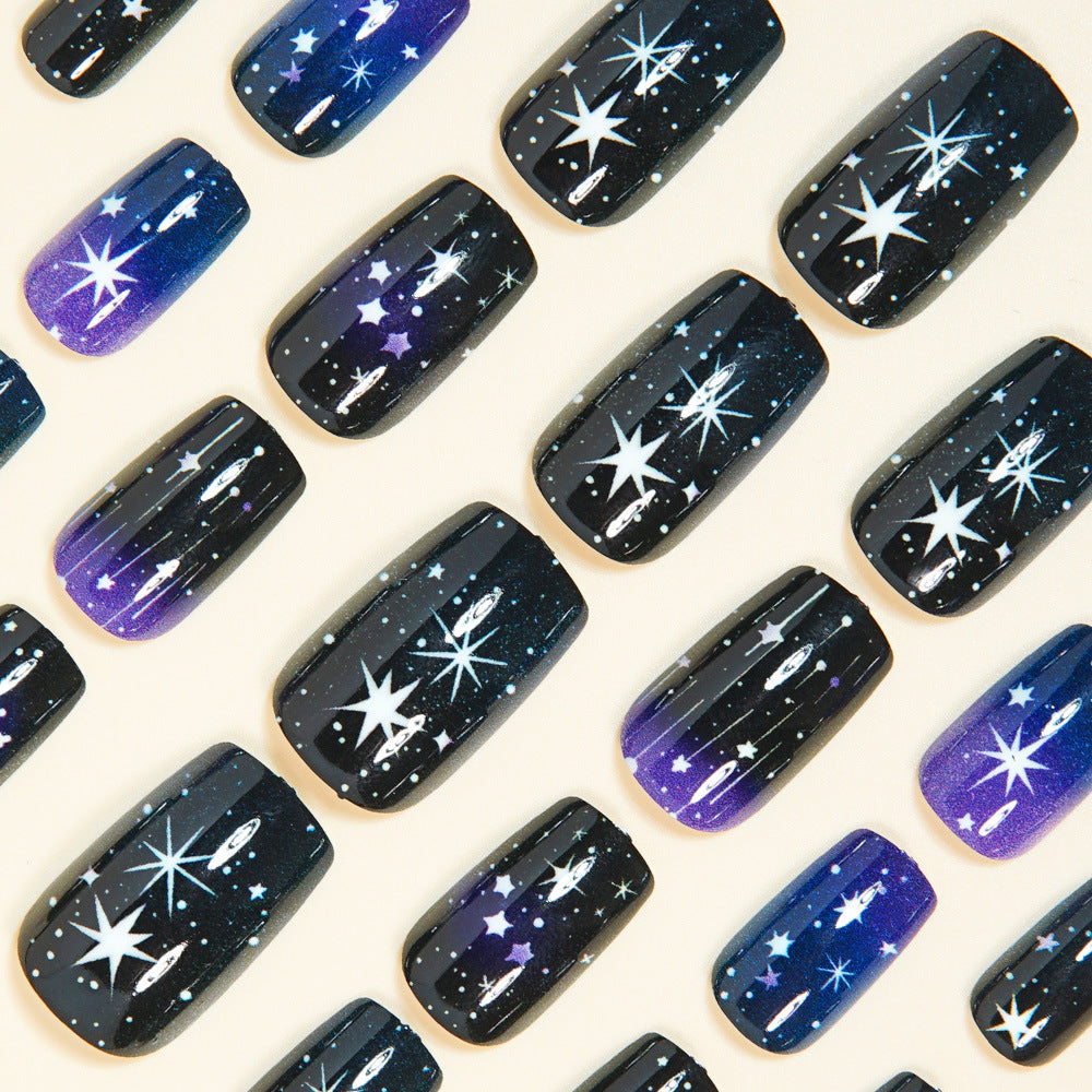 24pcs/Set Dark Purple Stars & Moon Press-On Nails