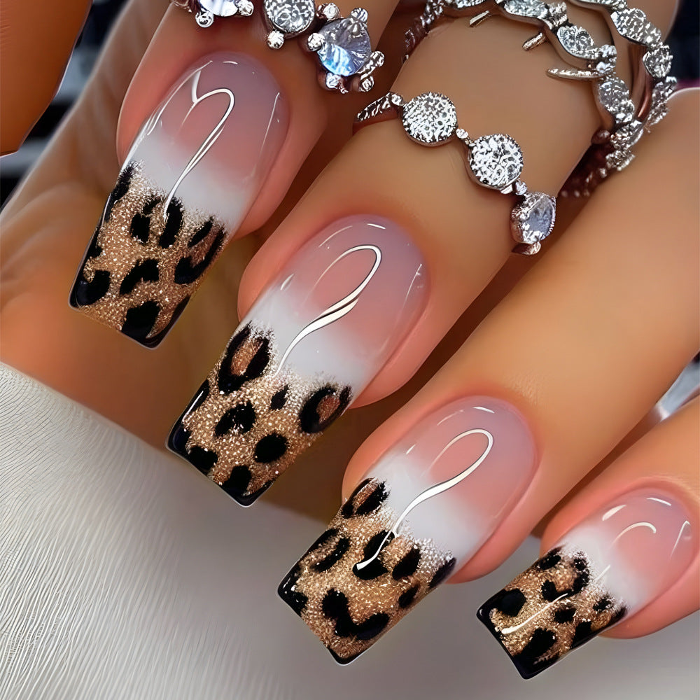24pcs/Set Leopard Print French Tip Press-On Nails