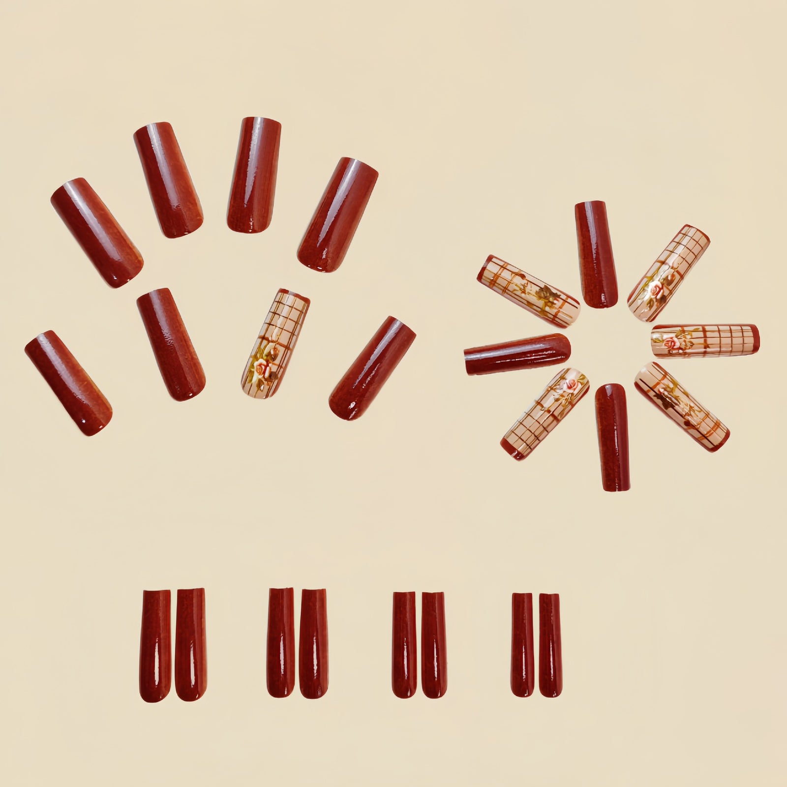 24pcs/Set Brown Flowers Press-On Nails