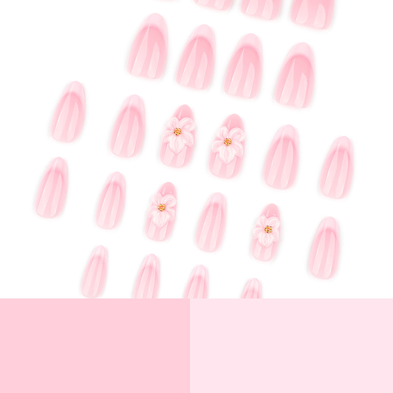 24pcs/Set French White 3D Flowers Press-On Nails