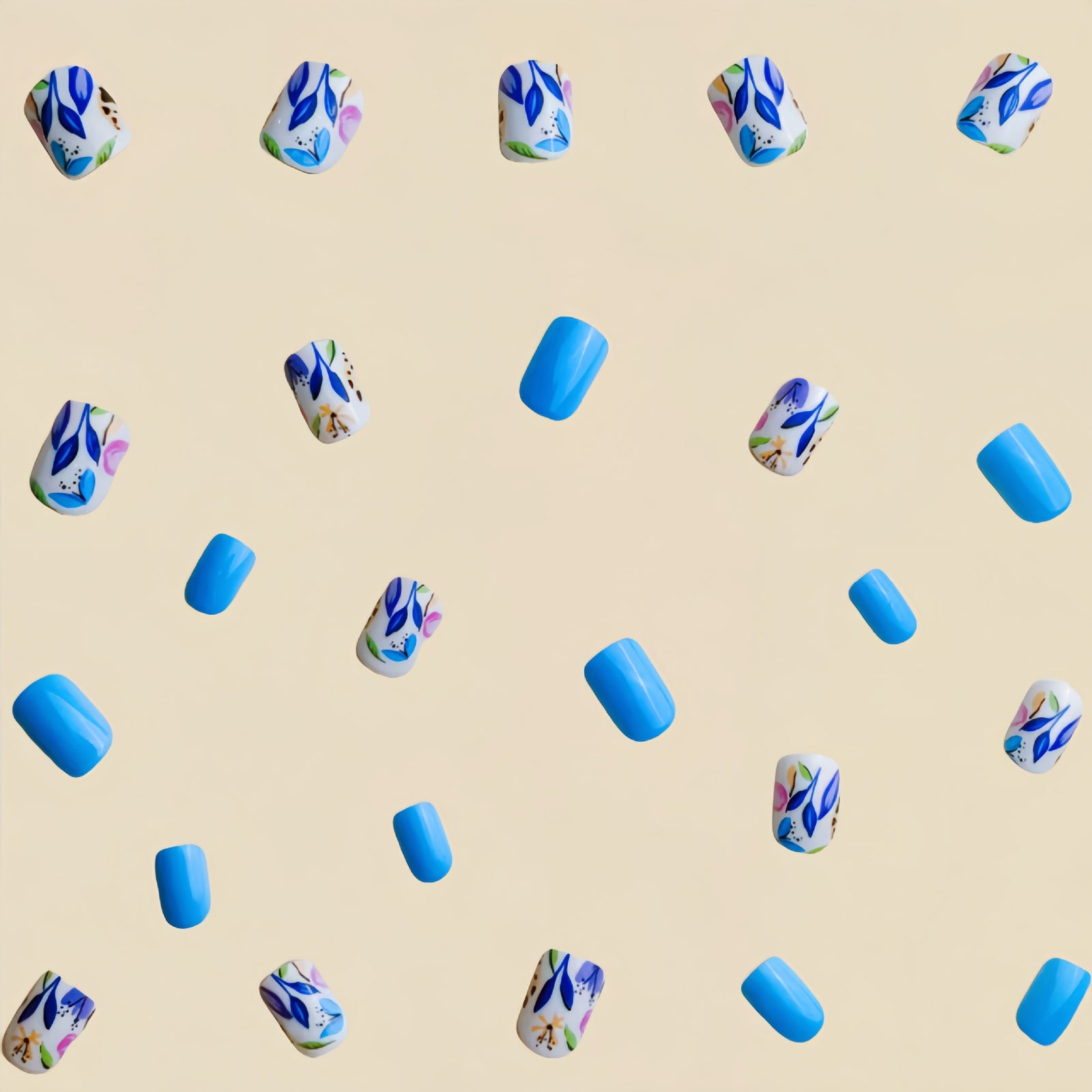 24pcs/Set Soft Blue Floral Press-On Nails