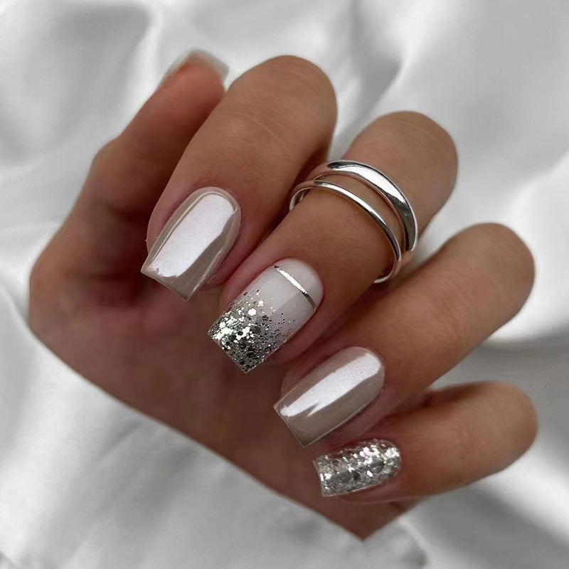 24pcs/Set Silver Sparkle Press-On Nails
