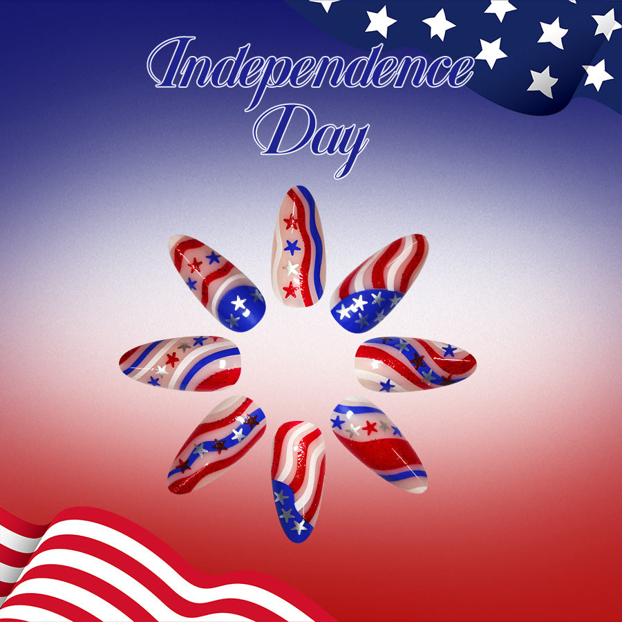 24pcs/Set Independence Day Irregular Line Star Glitter Press-On Nails