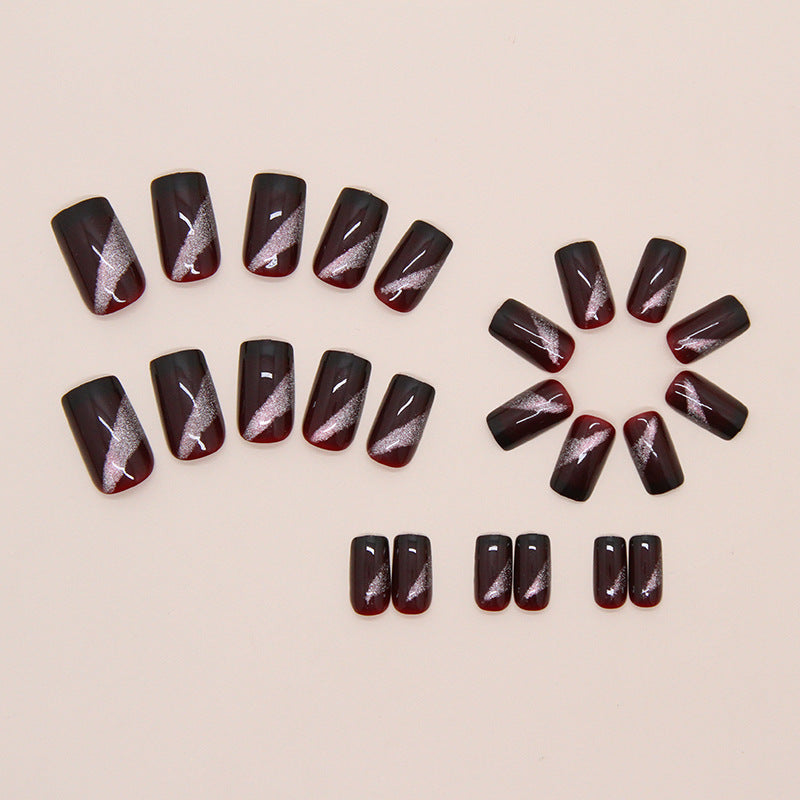 24pcs/Set Irregular Fine Glitter Cat Eye Press-On Nails