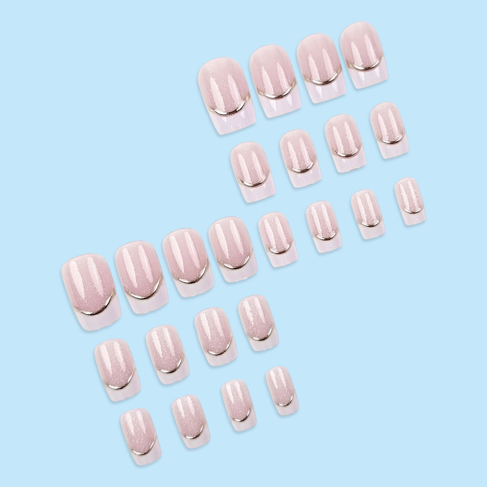24pcs/Set Nude Pink Glitter French Press-On Nails