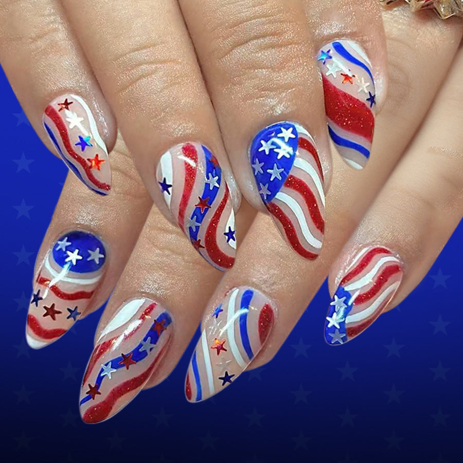 24pcs/Set Independence Day Irregular Line Star Glitter Press-On Nails