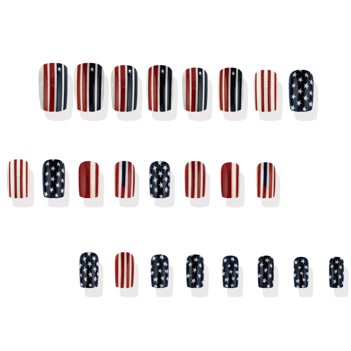 24pcs/Set Blue White and Red Striped Five-Pointed Star Press-On Nails