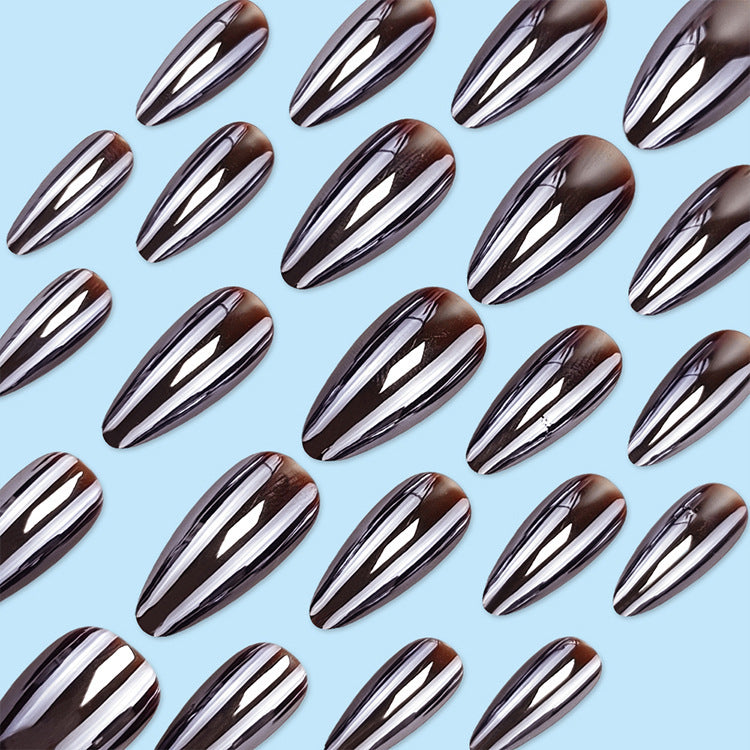 24pcs/Set Solid Black Chrome Press-On Nails