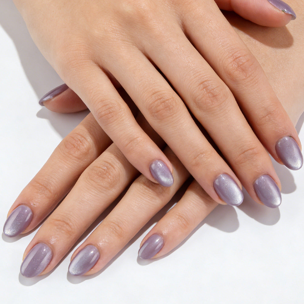 24pcs/Set Purple Short Round Cat Eye Press-On Nails