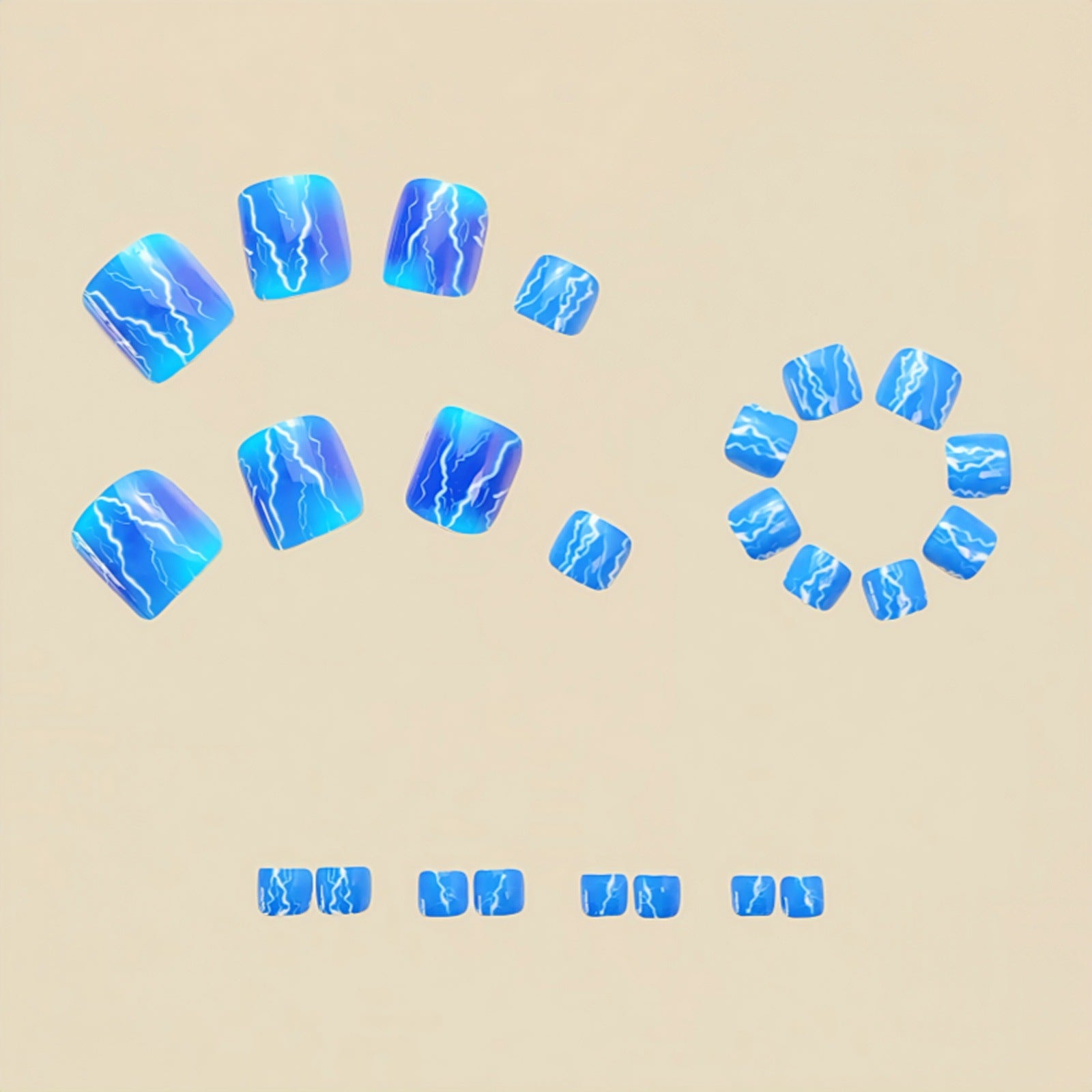 24pcs/Set Blue Lightning Press On Toe Nails