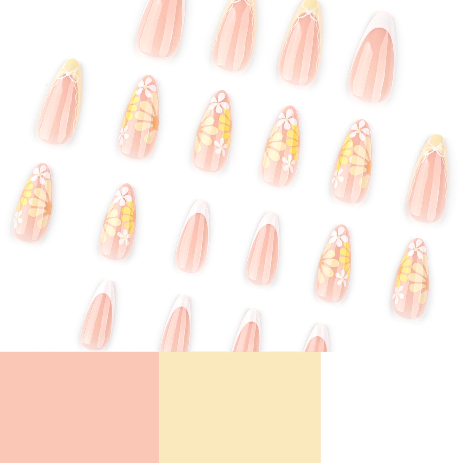 24pcs/Set Fresh Floral French Press-On Nails