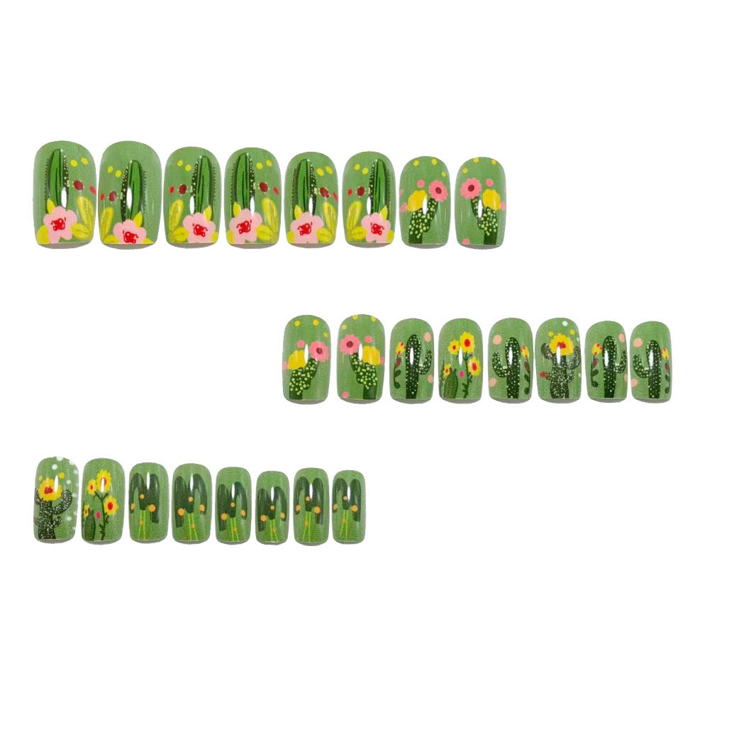 24pcs/Set Cactus Flowers Press-On Nails
