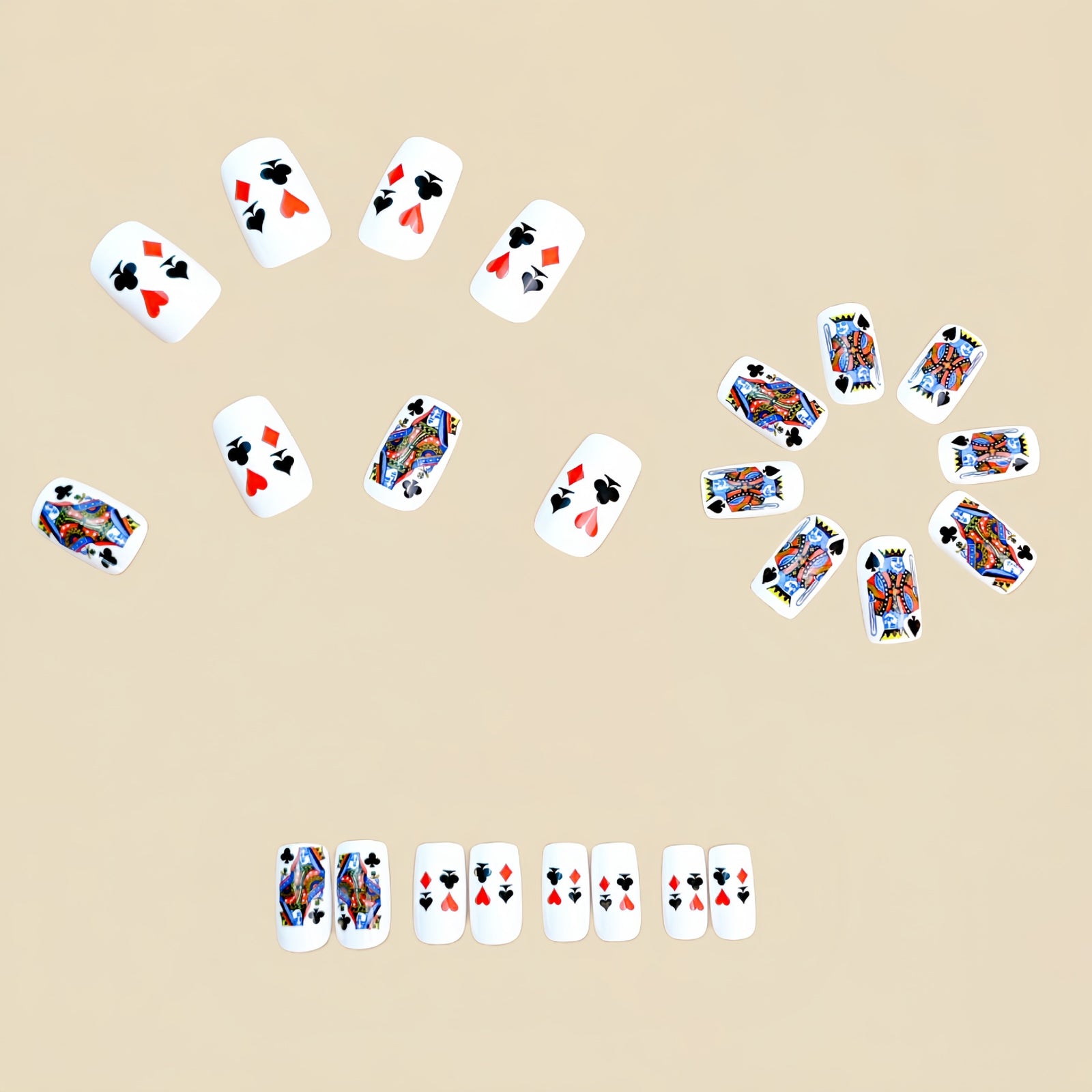 24pcs/Set White Playing Cards Press-On Nails