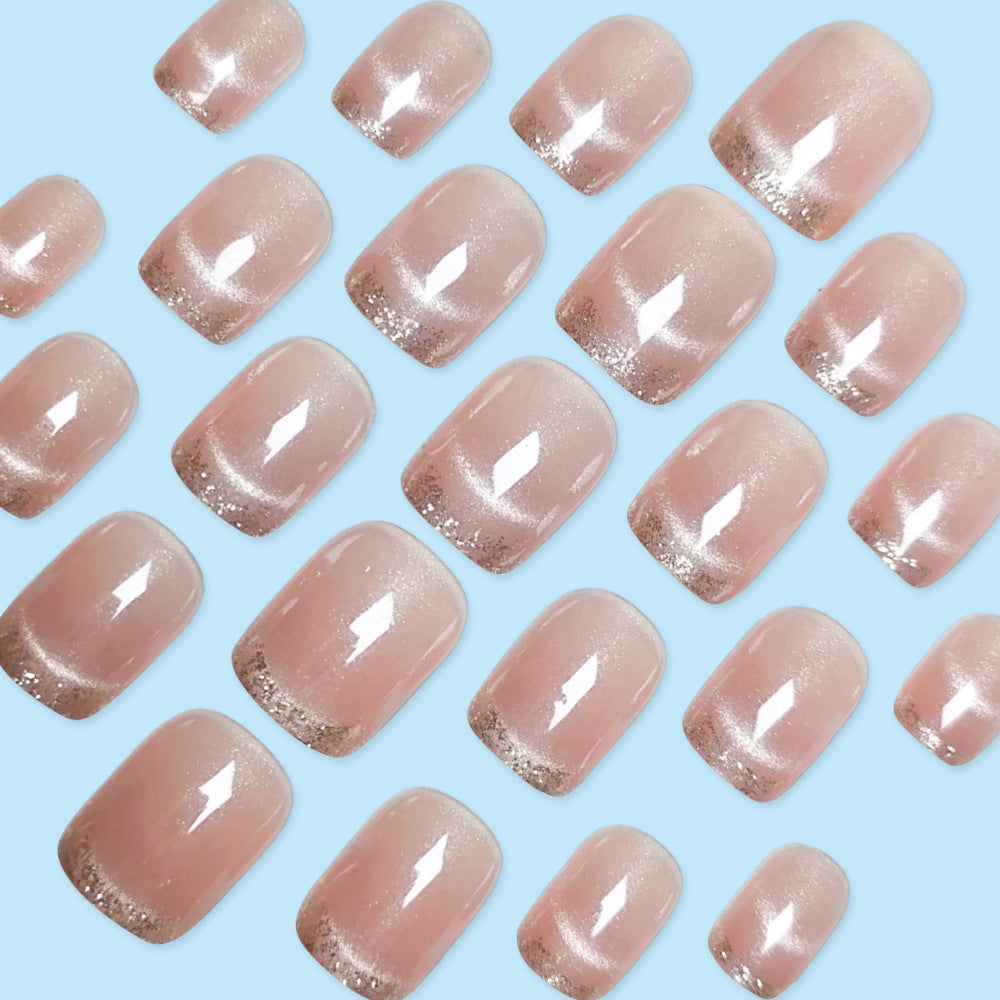 24pcs/Set Rhinestone French Tips Short Press On Nails